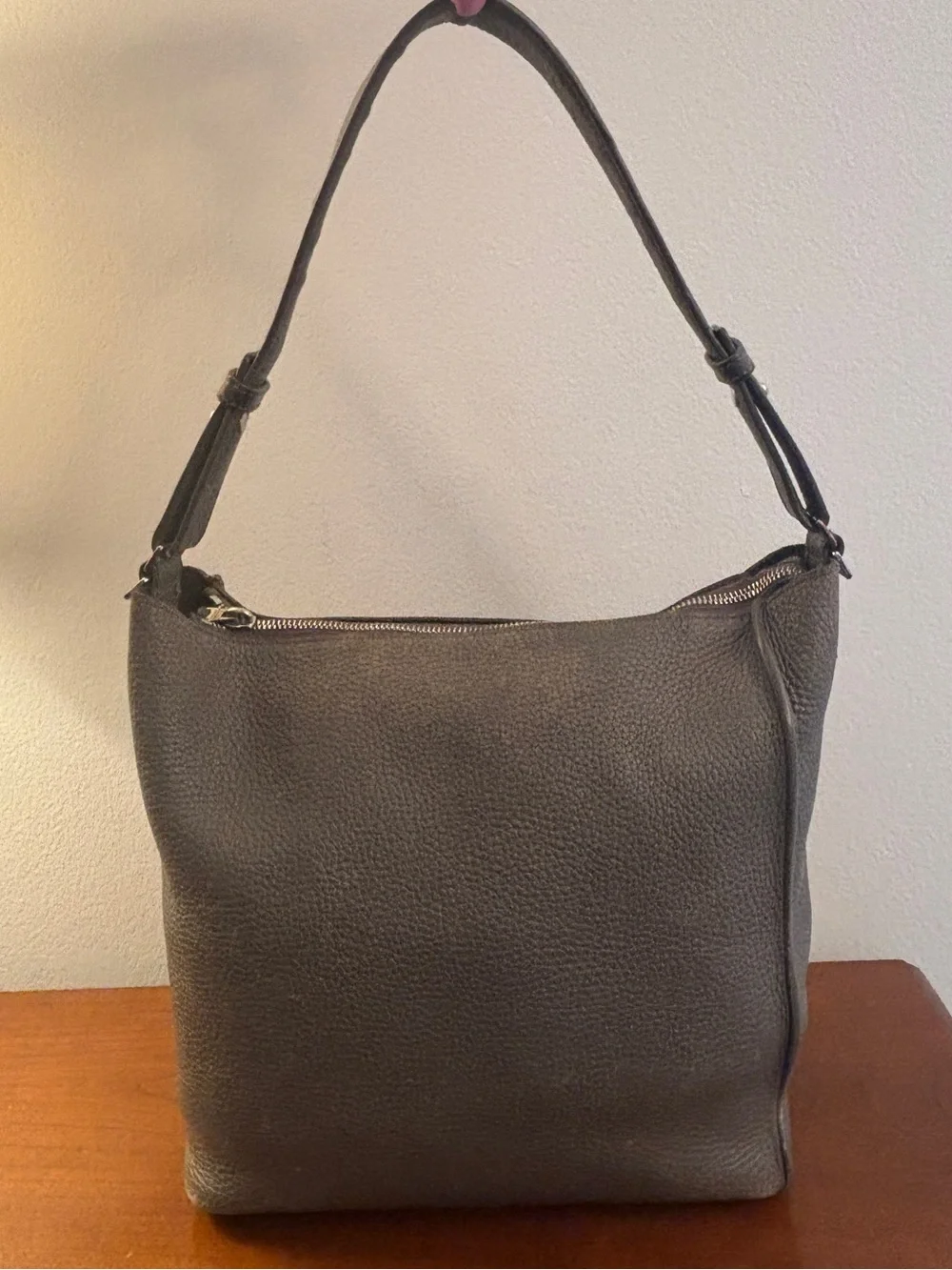 AllSaints Gray Pebbled Leather Hobo Slouchy Shoulder Bag